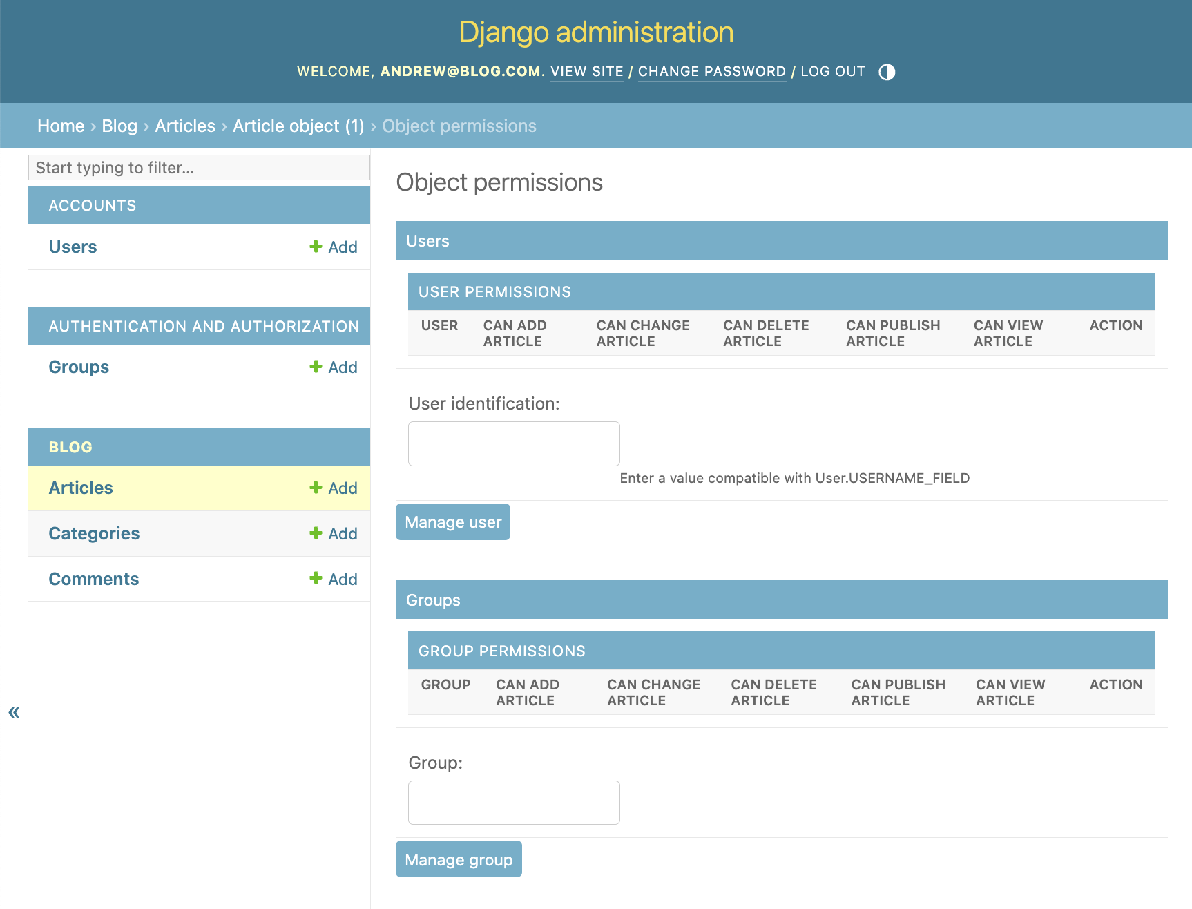 Empty permissions panel
