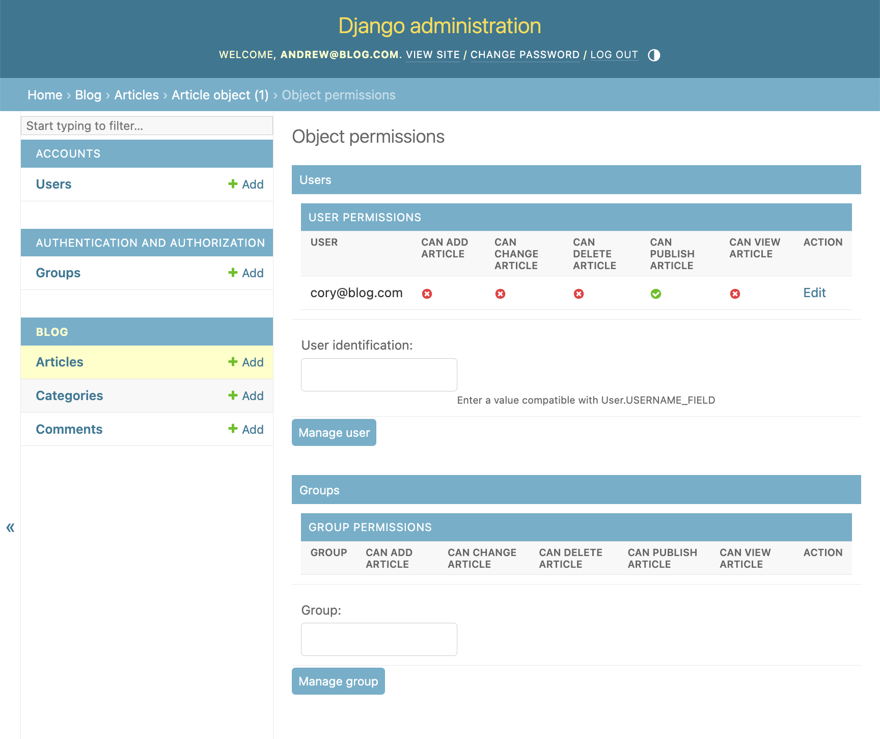 Object permission matrix