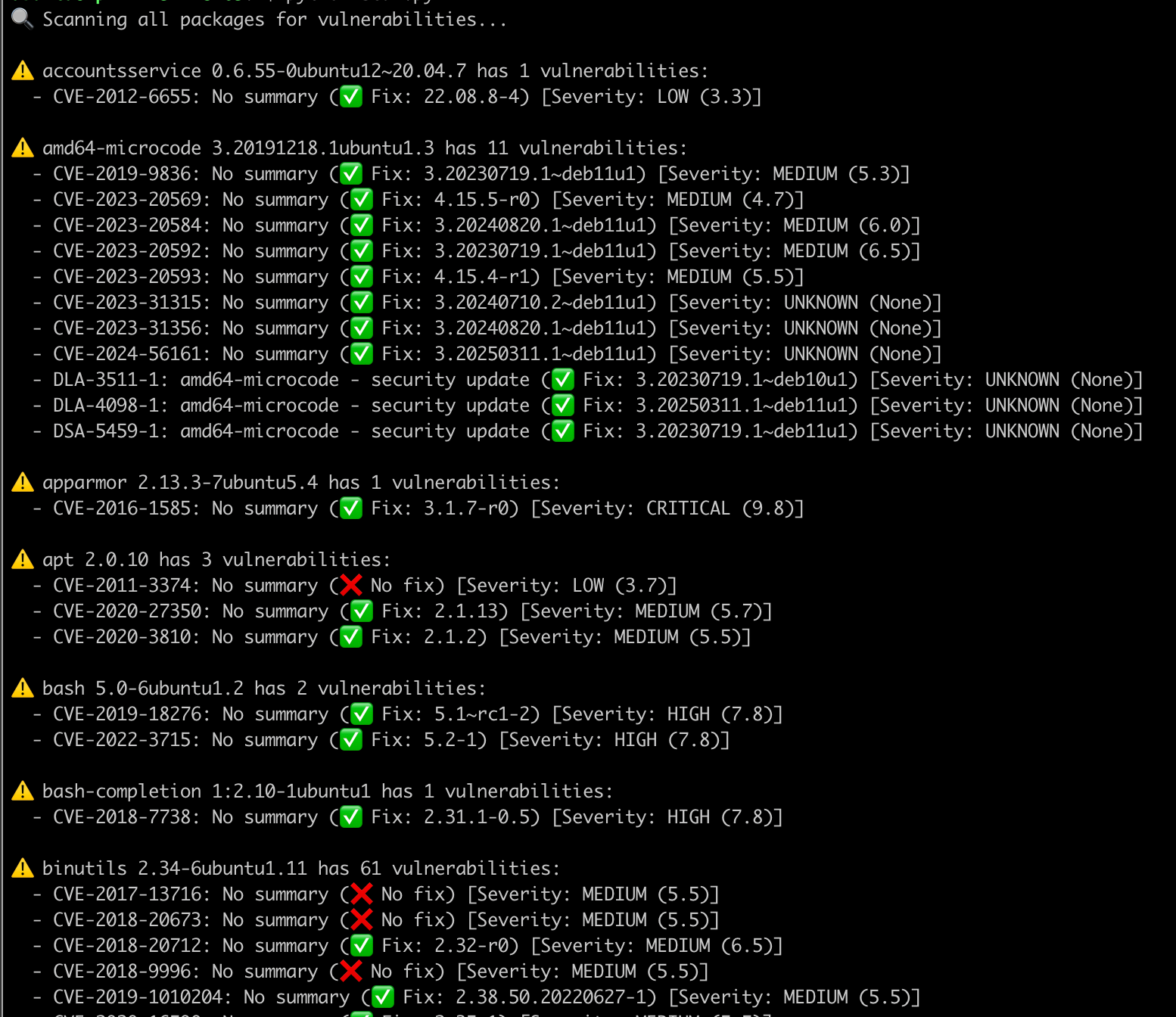 Vulnerability Scanner - Sample output